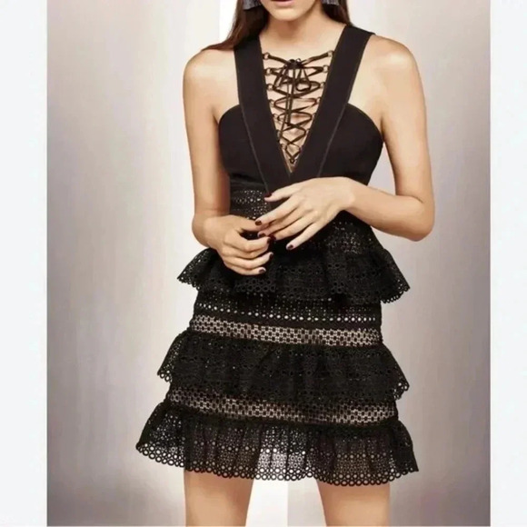 Self-Portrait Black Tiered Lace Mini Dress – Size 4 (US) - Picture 3 of 7